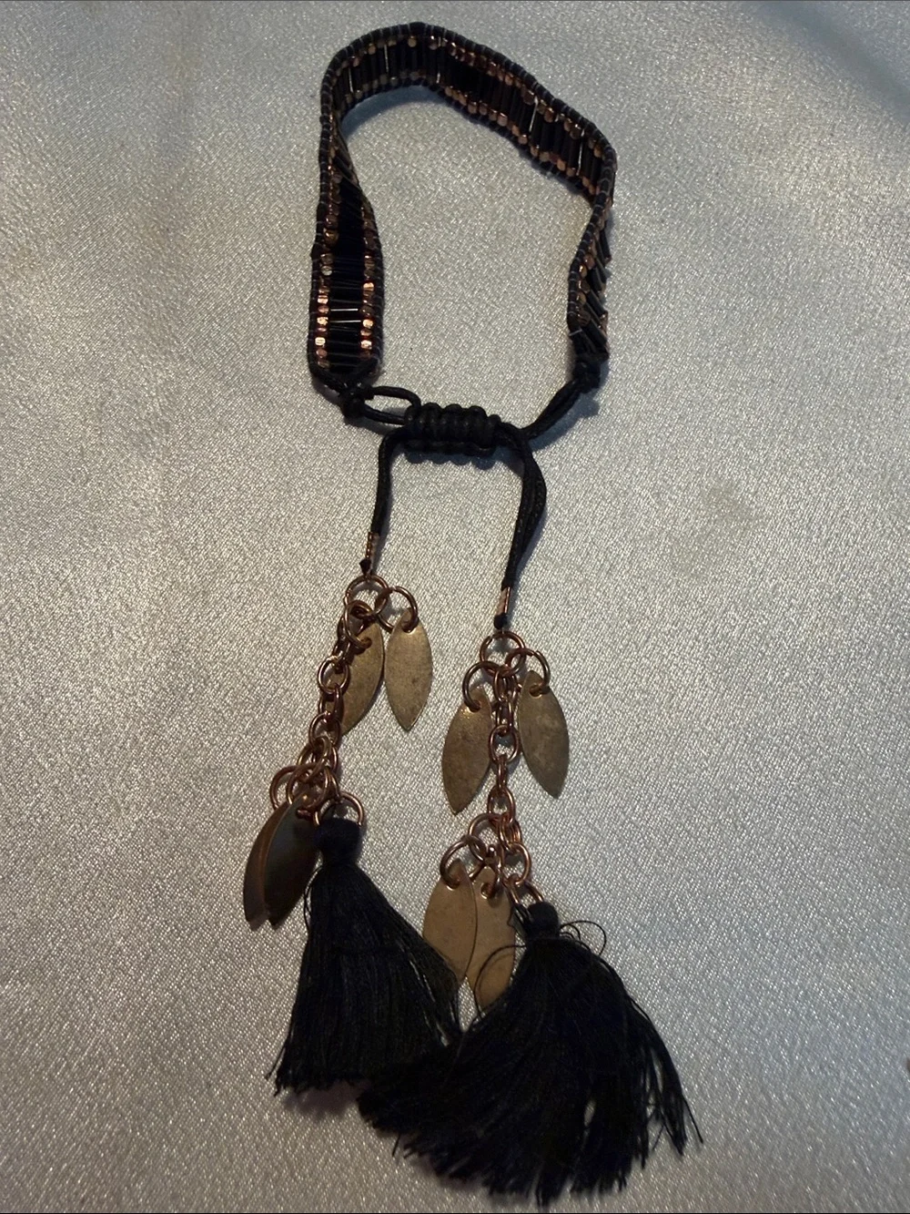 Source Unknown Black and Gold Tassel Wrap Bracelet